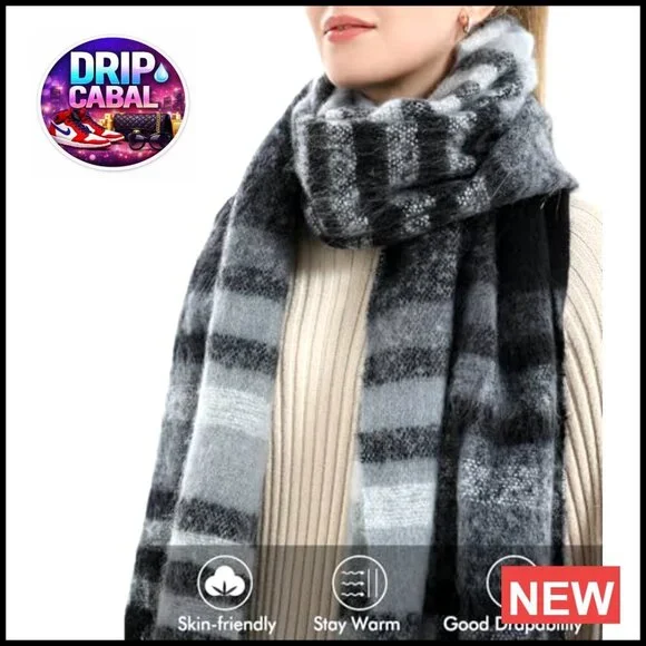 Vintage Plaid Cashmere Feel Shawl Oversized Warm Winter Scarf Elegant - Picture 3 of 7